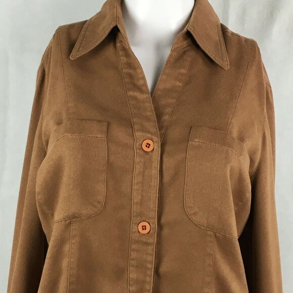 Marisa Minicucci Shirt Womens Sz 6 Brown Faux Suede Long Sleeve Button Up - Picture 2 of 8
